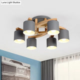 Nordic Metal Flush Mount Light For Living Room Villa - Cylinder Shade Semi Ceiling Lamp