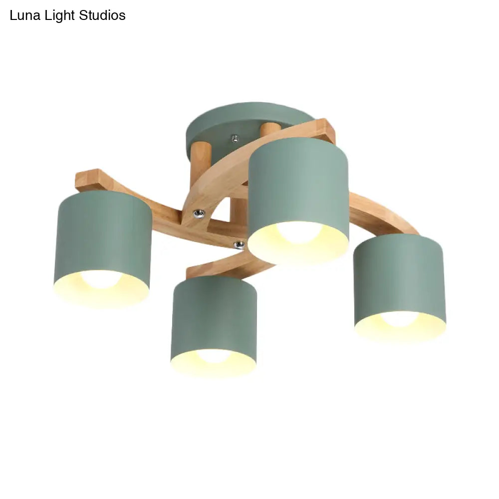 Nordic Metal Flush Mount Light For Living Room Villa - Cylinder Shade Semi Ceiling Lamp