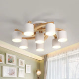 Nordic Metal Flush Mount Light For Living Room Villa - Cylinder Shade Semi Ceiling Lamp 8 / White