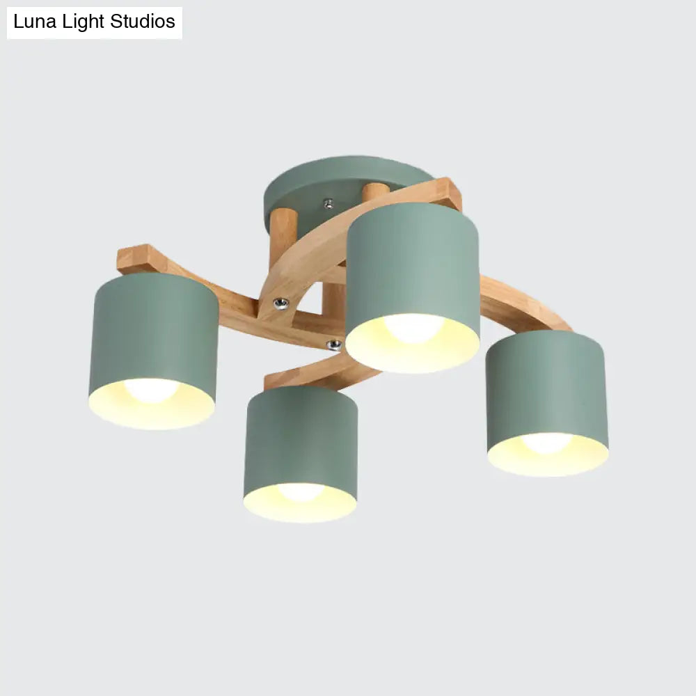 Nordic Metal Flush Mount Light For Living Room Villa - Cylinder Shade Semi Ceiling Lamp