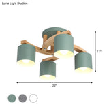 Nordic Metal Flush Mount Light For Living Room Villa - Cylinder Shade Semi Ceiling Lamp