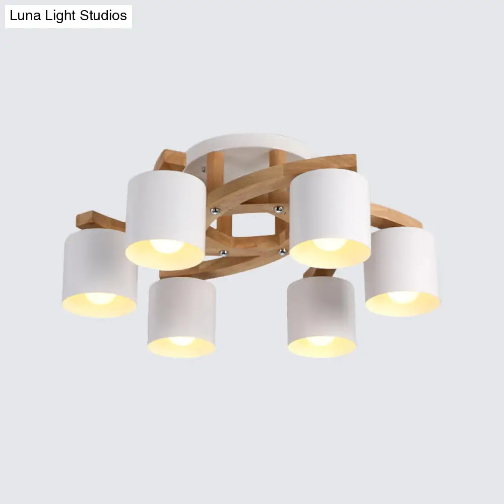 Nordic Metal Flush Mount Light For Living Room Villa - Cylinder Shade Semi Ceiling Lamp