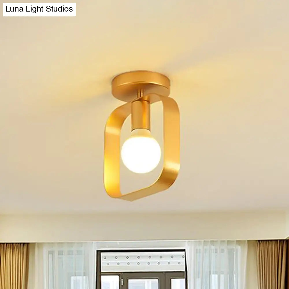 Nordic Metal Semi - Flush Mount Ceiling Light In Gold - Triangular/Square/Round Shade 1 - Light