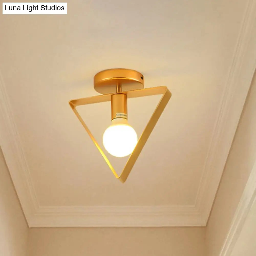 Nordic Metal Semi - Flush Mount Ceiling Light In Gold - Triangular/Square/Round Shade 1 - Light
