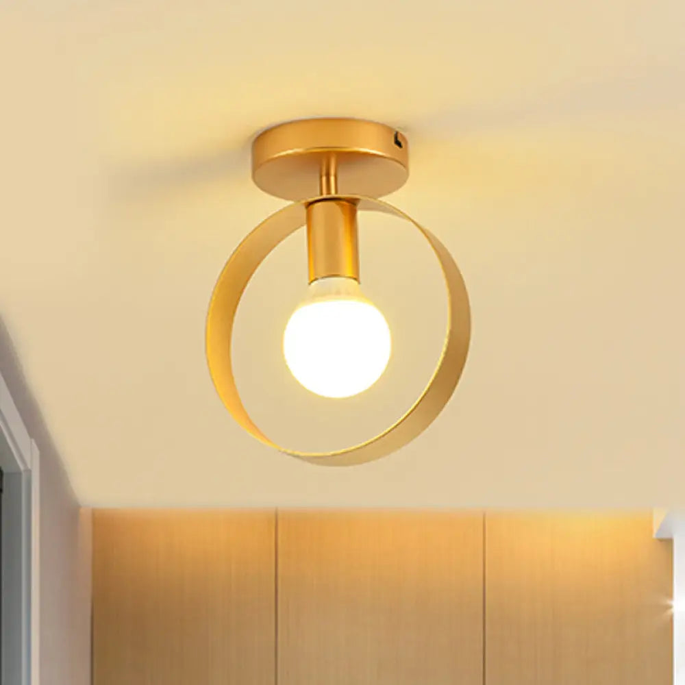 Nordic Metal Semi - Flush Mount Ceiling Light In Gold - Triangular/Square/Round Shade 1 - Light