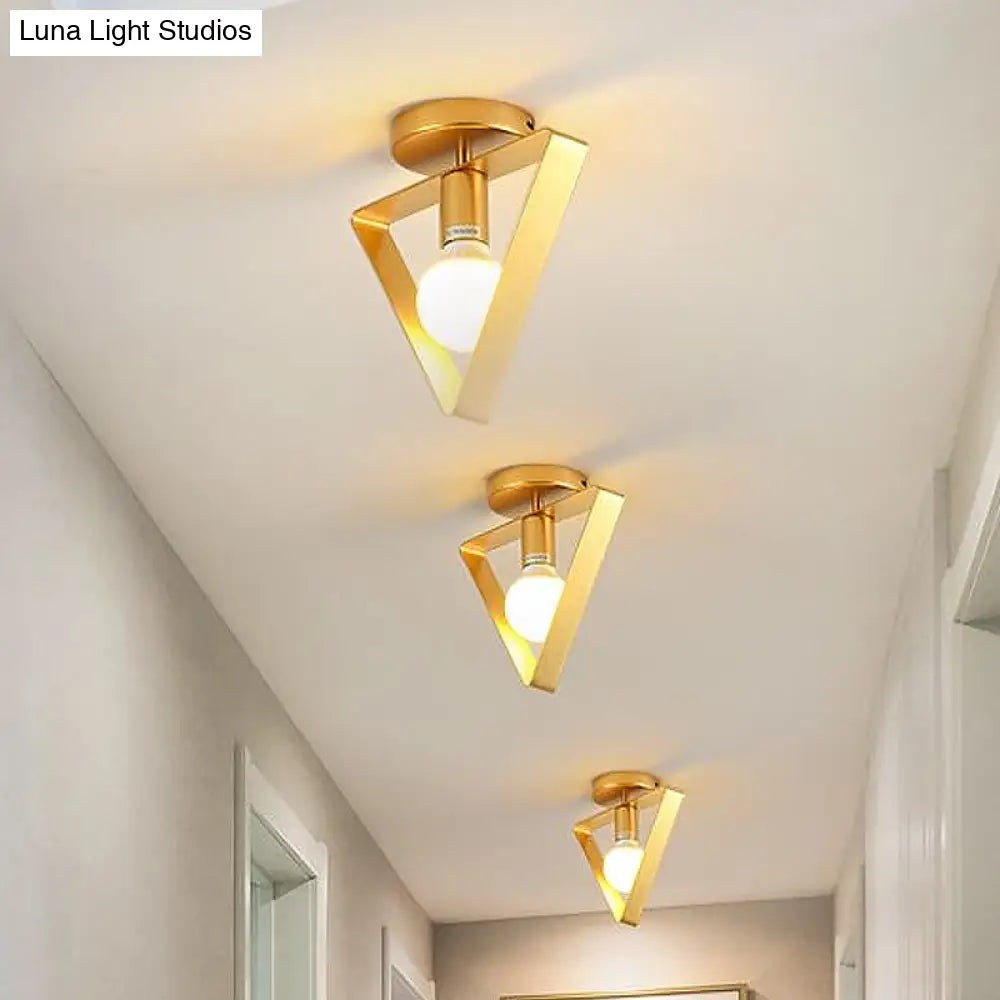 Nordic Metal Semi - Flush Mount Ceiling Light In Gold - Triangular/Square/Round Shade 1 - Light