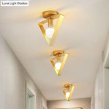 Nordic Metal Semi - Flush Mount Ceiling Light In Gold - Triangular/Square/Round Shade 1 - Light