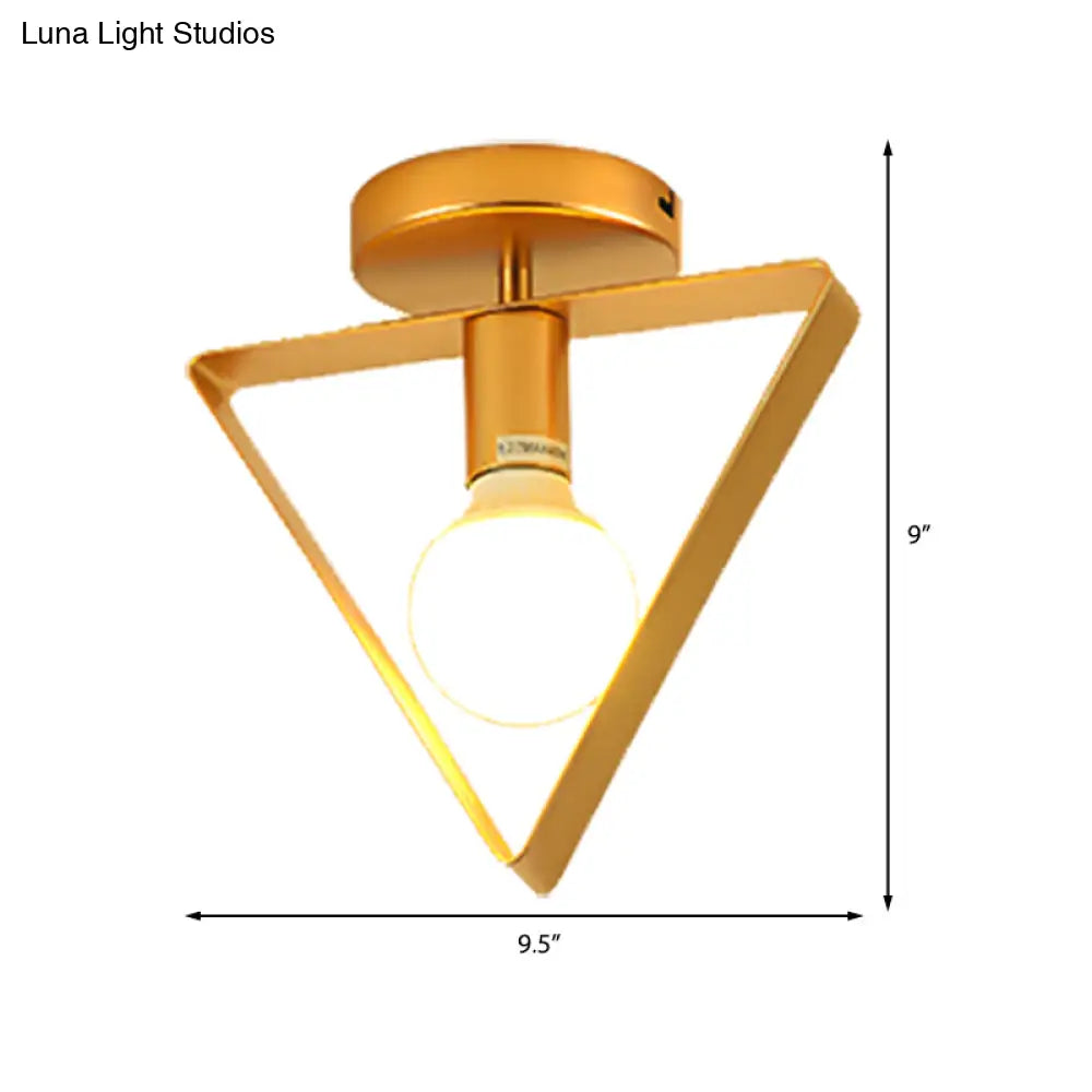 Nordic Metal Semi - Flush Mount Ceiling Light In Gold - Triangular/Square/Round Shade 1 - Light