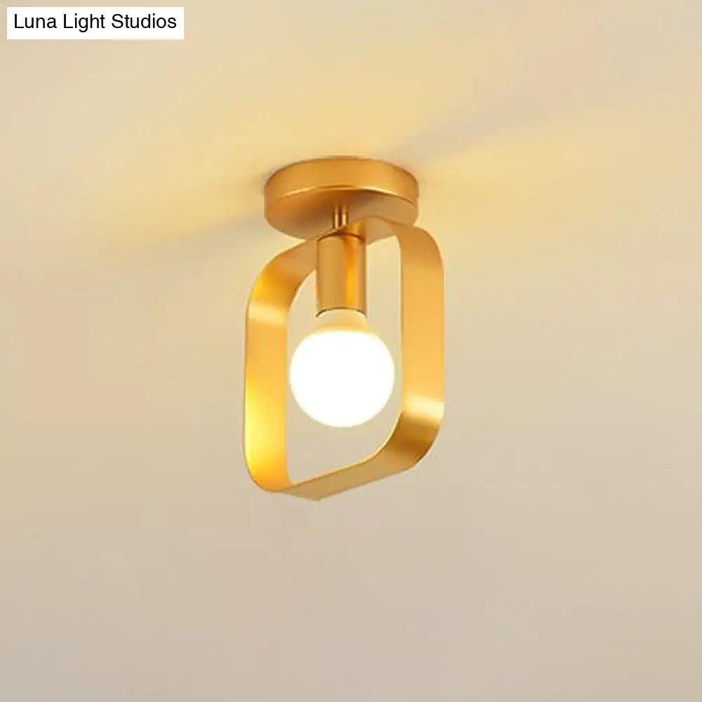 Nordic Metal Semi - Flush Mount Ceiling Light In Gold - Triangular/Square/Round Shade 1 - Light