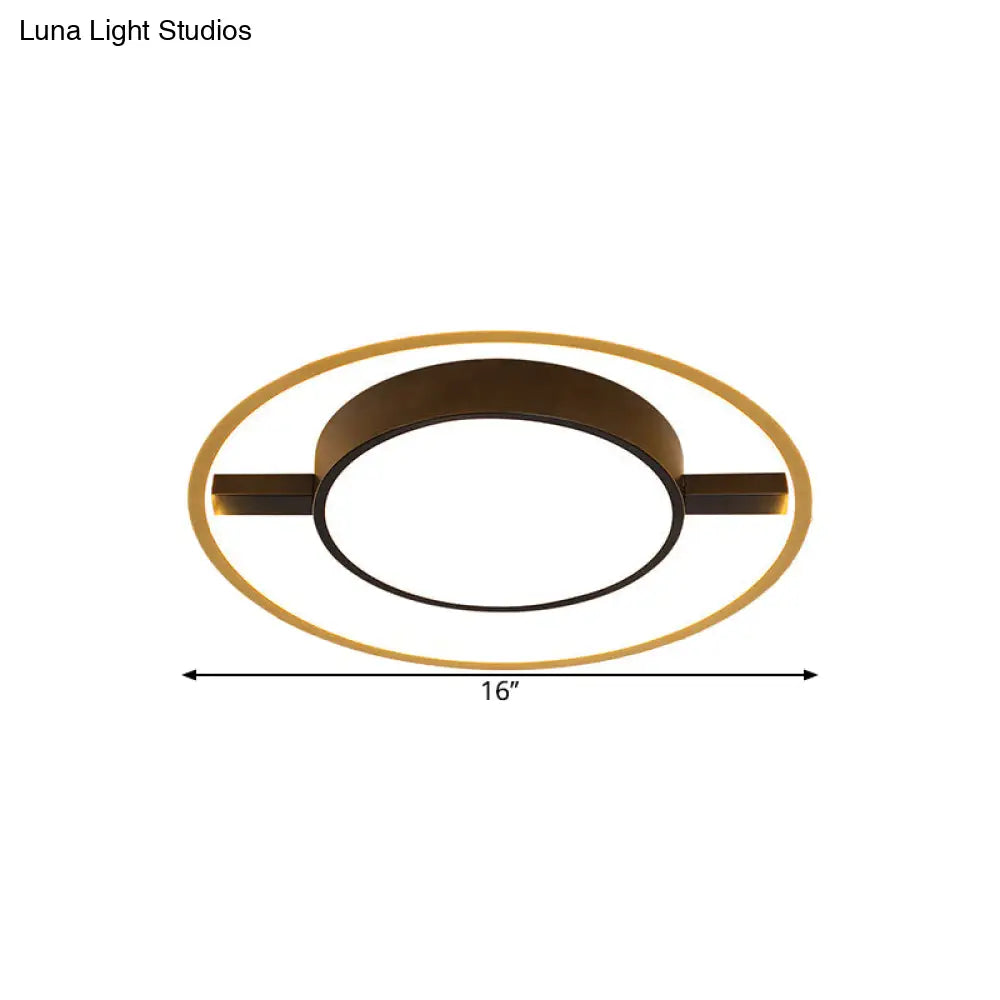 Nordic Metallic Led Ceiling Lamp - Ring And Drum Flush Mount In Warm/White Light Options Black
