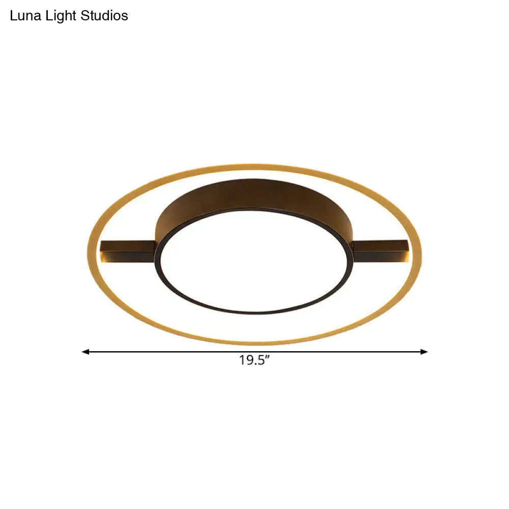 Nordic Metallic Led Ceiling Lamp - Ring And Drum Flush Mount In Warm/White Light Options Black
