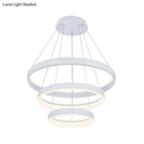 Nordic Metallic Led Pendant Light - Circle Chandelier For Dining Room 1/2/3-Layered Design White