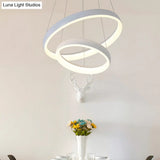 Nordic Metallic Led Pendant Light - Circle Chandelier For Dining Room 1/2/3-Layered Design White