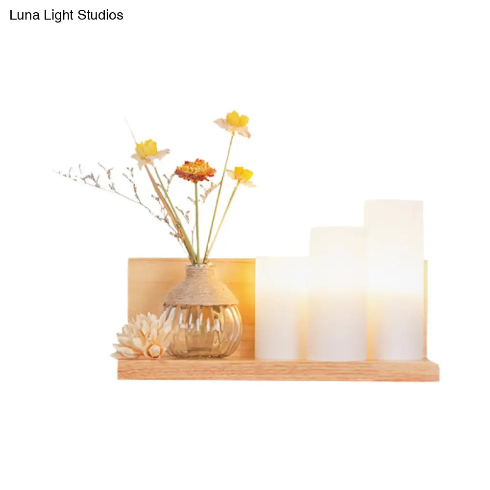 Nordic Milky Glass Wall Sconce With Wood Spiral/Cylinder Design - Mounted Light Fixture