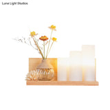 Nordic Milky Glass Wall Sconce With Wood Spiral/Cylinder Design - Mounted Light Fixture