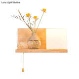 Nordic Milky Glass Wall Sconce With Wood Spiral/Cylinder Design - Mounted Light Fixture