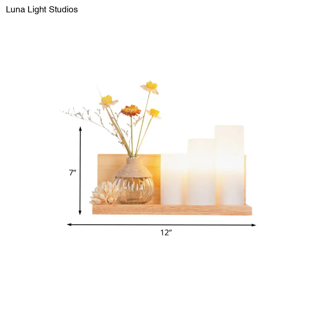 Nordic Milky Glass Wall Sconce With Wood Spiral/Cylinder Design - Mounted Light Fixture