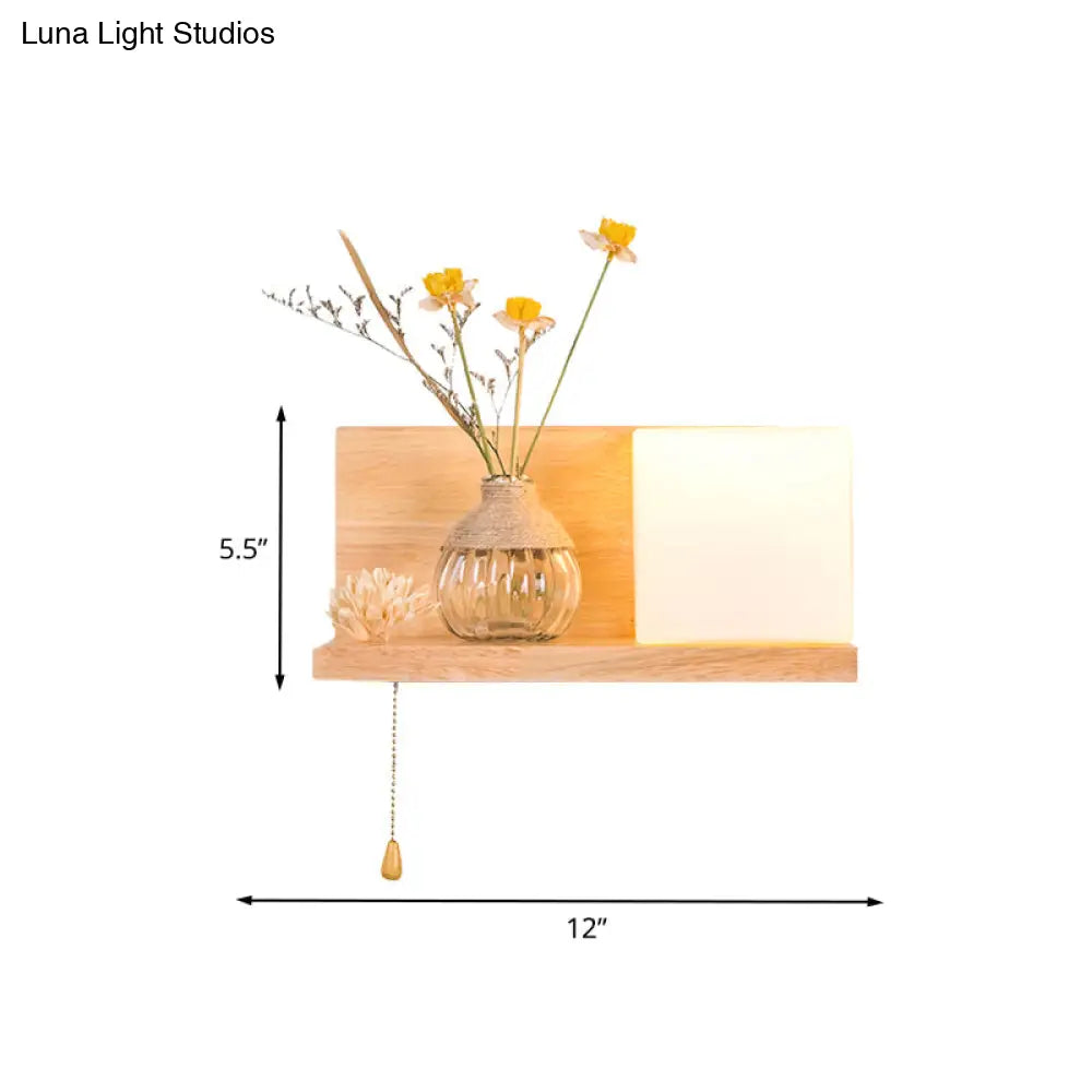 Nordic Milky Glass Wall Sconce With Wood Spiral/Cylinder Design - Mounted Light Fixture