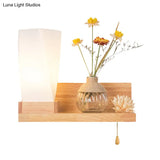 Nordic Milky Glass Wall Sconce With Wood Spiral/Cylinder Design - Mounted Light Fixture