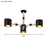 Nordic Modern Hanging Light - Cylinder Shade For Boys Bedroom Chandelier Metal & Wood Design