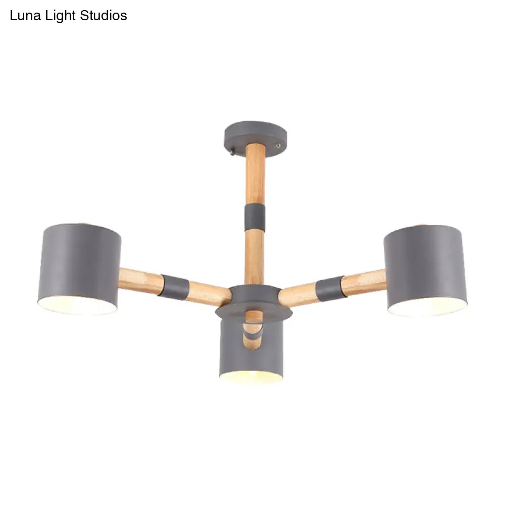 Nordic Modern Hanging Light - Cylinder Shade For Boys Bedroom Chandelier Metal & Wood Design