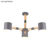 Nordic Modern Hanging Light - Cylinder Shade For Boys Bedroom Chandelier Metal & Wood Design