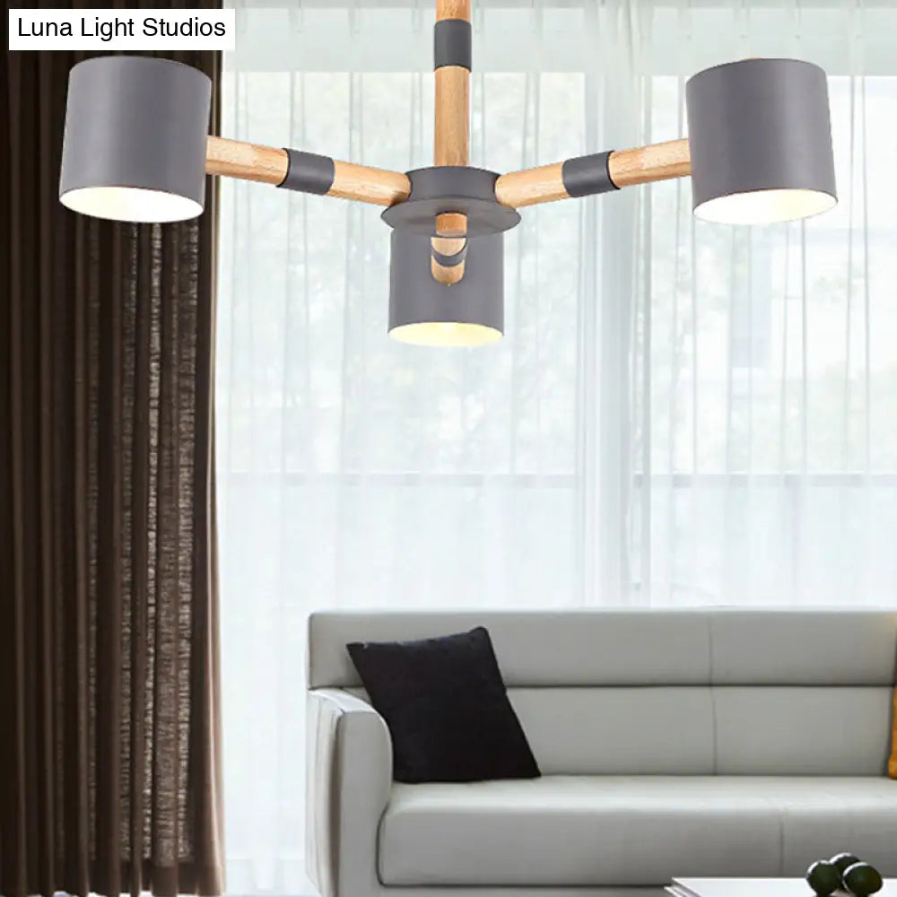 Nordic Modern Hanging Light - Cylinder Shade For Boys Bedroom Chandelier Metal & Wood Design