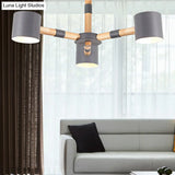 Nordic Modern Hanging Light - Cylinder Shade For Boys Bedroom Chandelier Metal & Wood Design