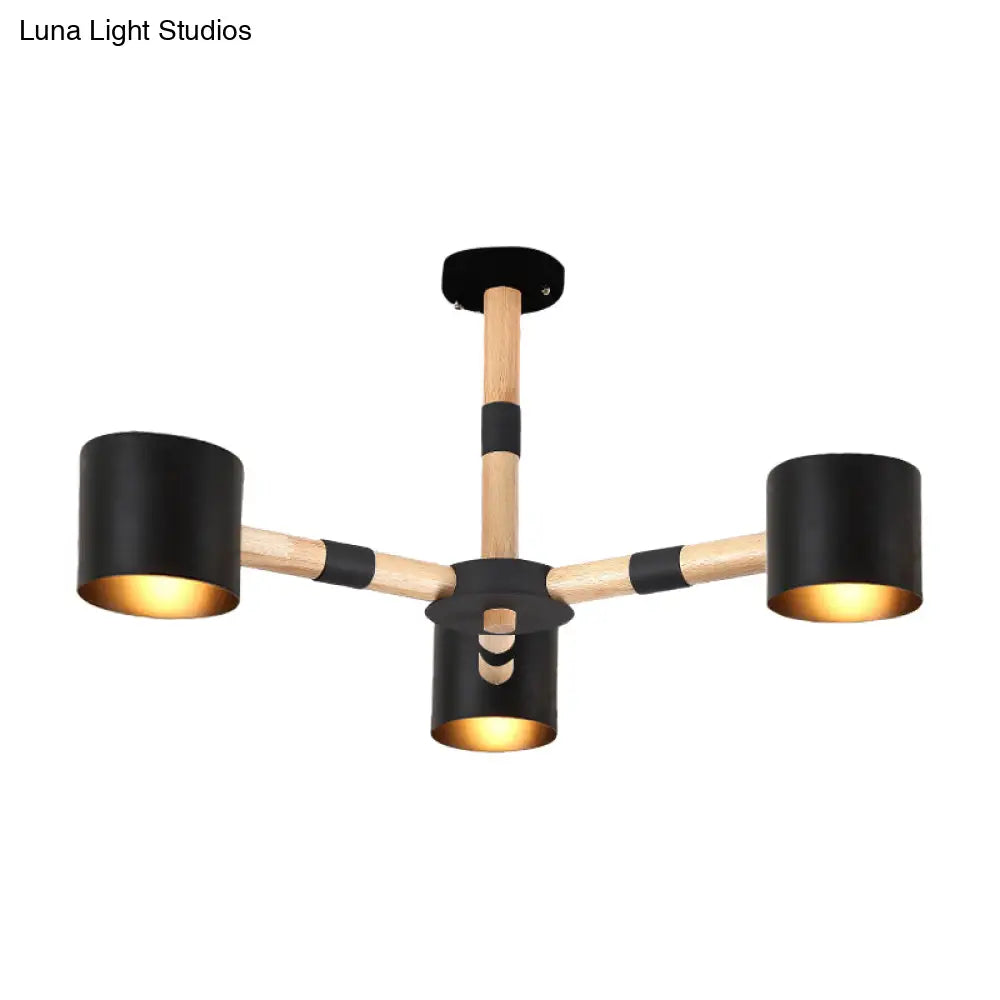 Nordic Modern Hanging Light - Cylinder Shade For Boys Bedroom Chandelier Metal & Wood Design