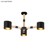 Nordic Modern Hanging Light - Cylinder Shade For Boys Bedroom Chandelier Metal & Wood Design