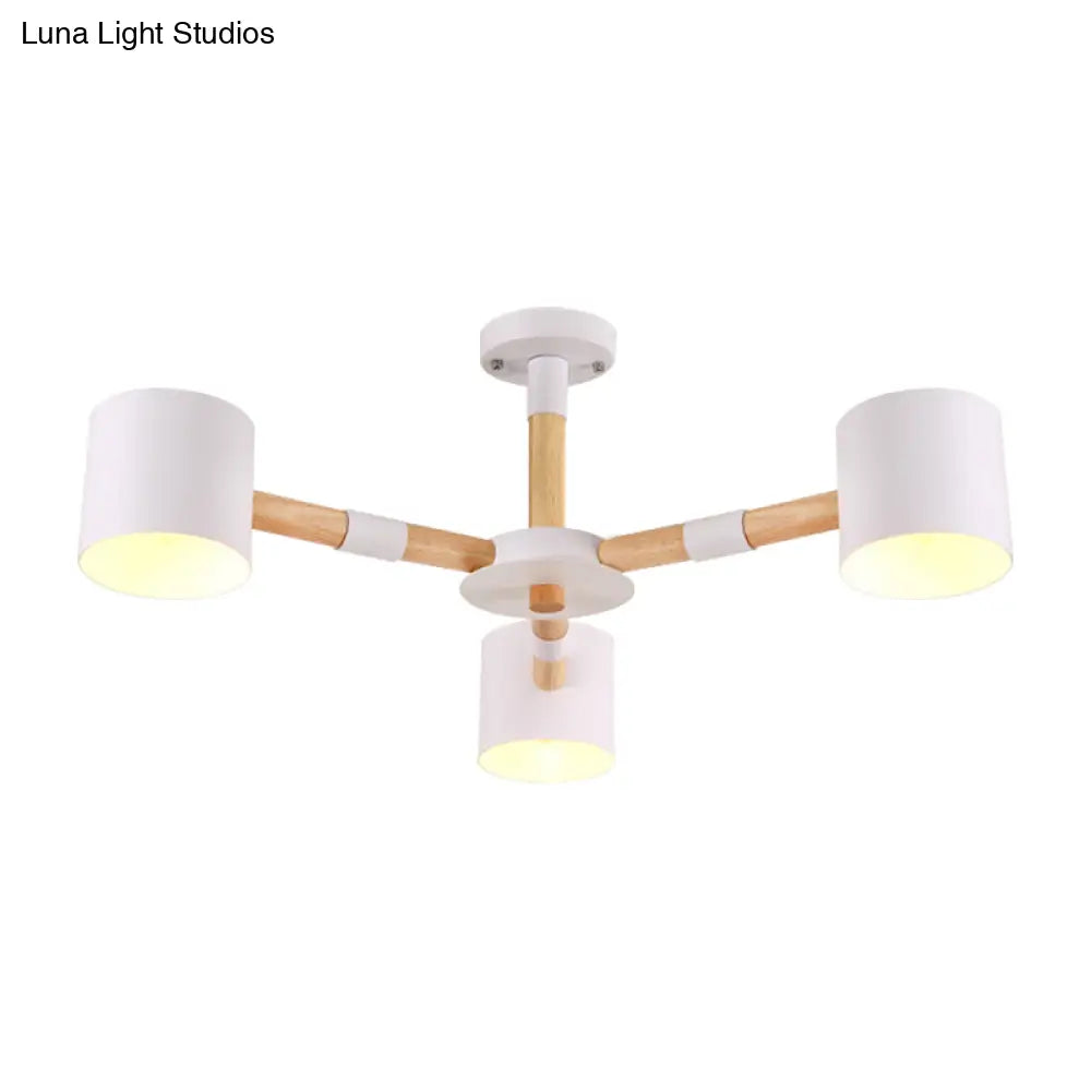 Nordic Modern Hanging Light - Cylinder Shade For Boys Bedroom Chandelier Metal & Wood Design