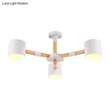Nordic Modern Hanging Light - Cylinder Shade For Boys Bedroom Chandelier Metal & Wood Design