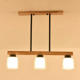 Nordic Modern Wood Island Pendant With Glass Lampshade Hanging Lamp 3 / Black