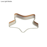 Nordic Nursing Room Star Flush Ceiling Lamp With Acrylic & Wood Panels: Slim Stylish Fixture