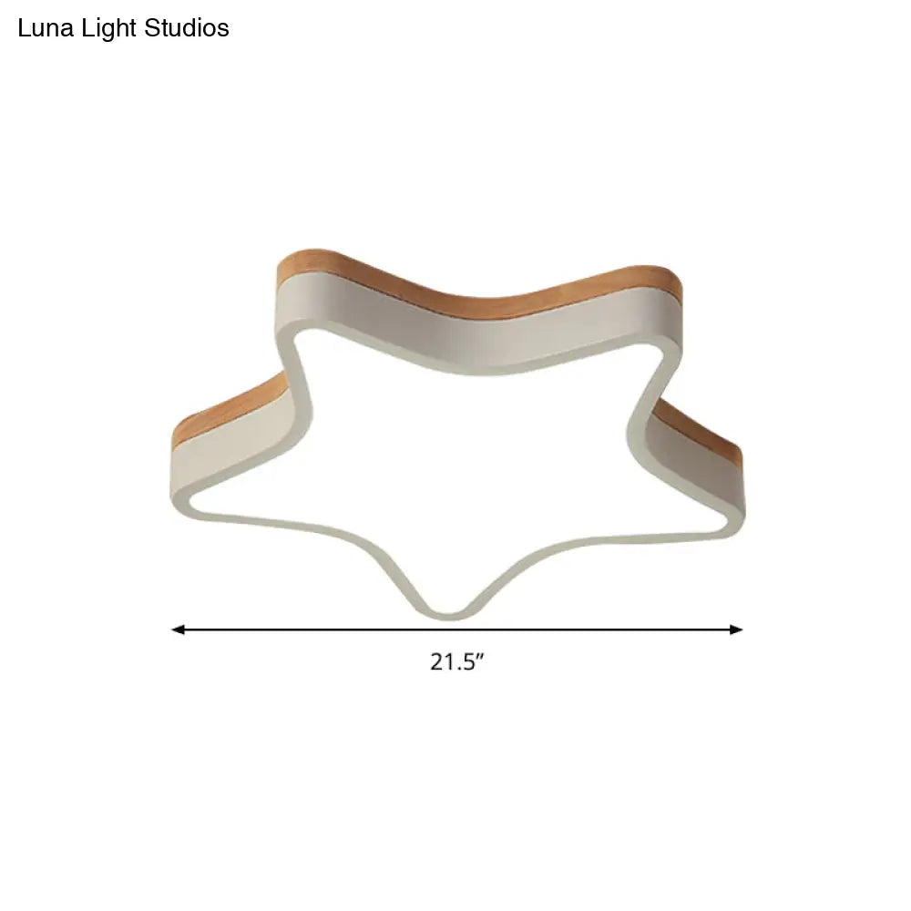 Nordic Nursing Room Star Flush Ceiling Lamp With Acrylic & Wood Panels: Slim Stylish Fixture