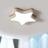 Nordic Nursing Room Star Flush Ceiling Lamp With Acrylic & Wood Panels: Slim Stylish Fixture White