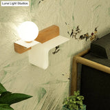 Nordic Opal Frosted Glass Sconce: Orb 1 Bulb Wall Mounted Lamp With White-Wood Shelf (Left/Right)