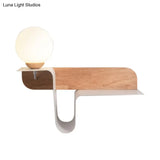 Nordic Opal Frosted Glass Sconce: Orb 1 Bulb Wall Mounted Lamp With White-Wood Shelf (Left/Right)
