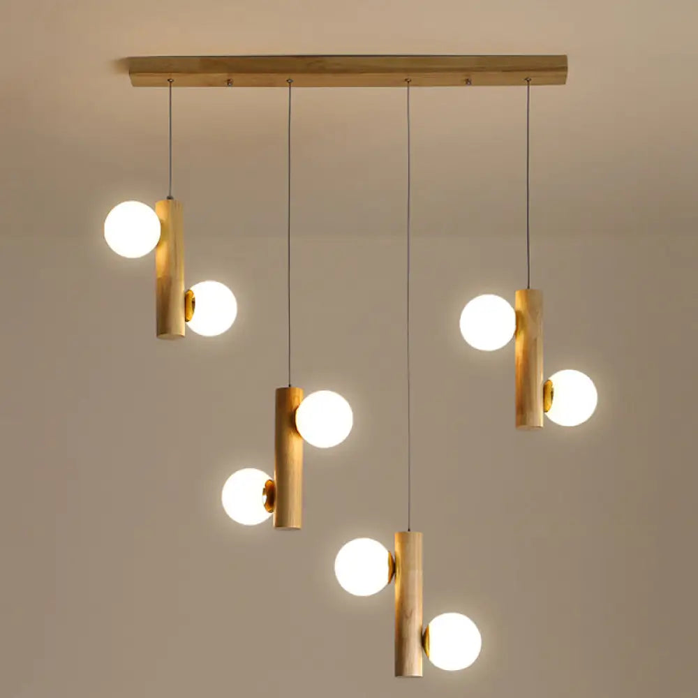 Nordic Opal Glass Ball Cluster Pendant Light For Dining Room 8 / Wood