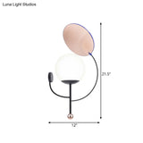 Nordic Opal Glass Wall Sconce With Round Mirror - 1-Head Bedroom Light Fixture (Black)