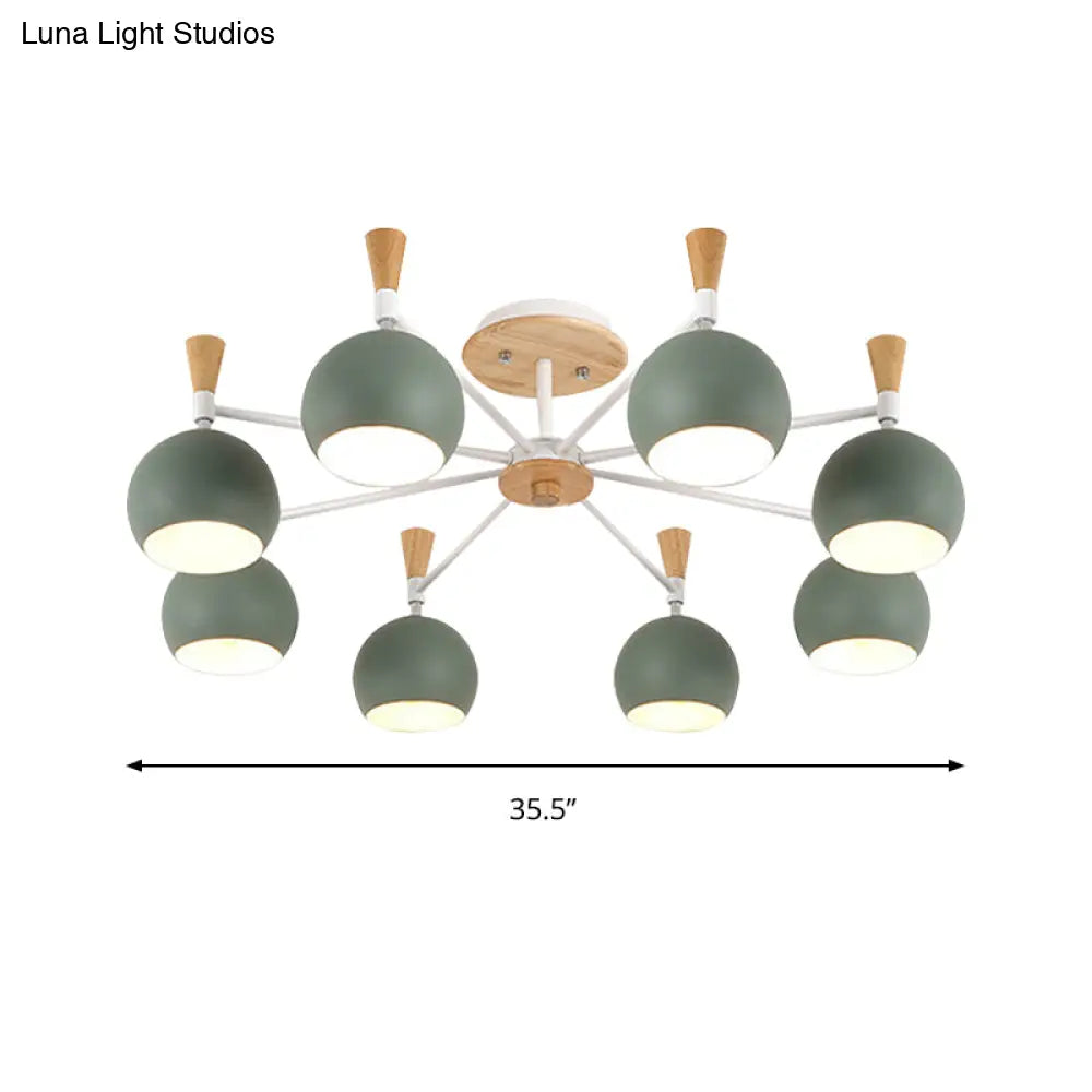 Nordic Orb Macaron Hanging Pendant Chandelier - 8 Bulbs Metal Light For Nurseries