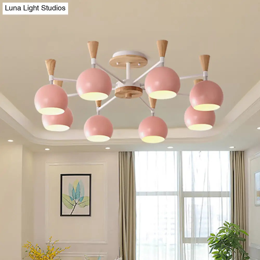 Nordic Orb Macaron Hanging Pendant Chandelier - 8 Bulbs Metal Light For Nurseries