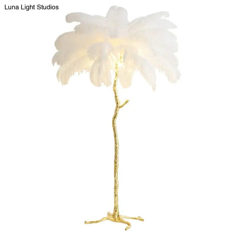 Nordic Ostrich Feather Floor Lamp Stand Light Copper Modern Interior Lighting Decor Home Lights