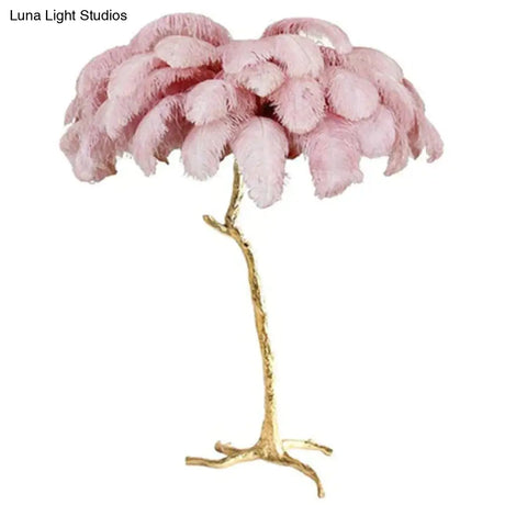 Nordic Ostrich Feather Floor Lamp Stand Light Copper Modern Interior Lighting Decor Home Lights
