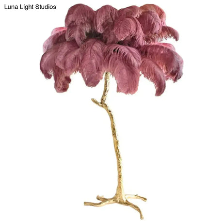 Nordic Ostrich Feather Floor Lamp Stand Light Copper Modern Interior Lighting Decor Home Lights