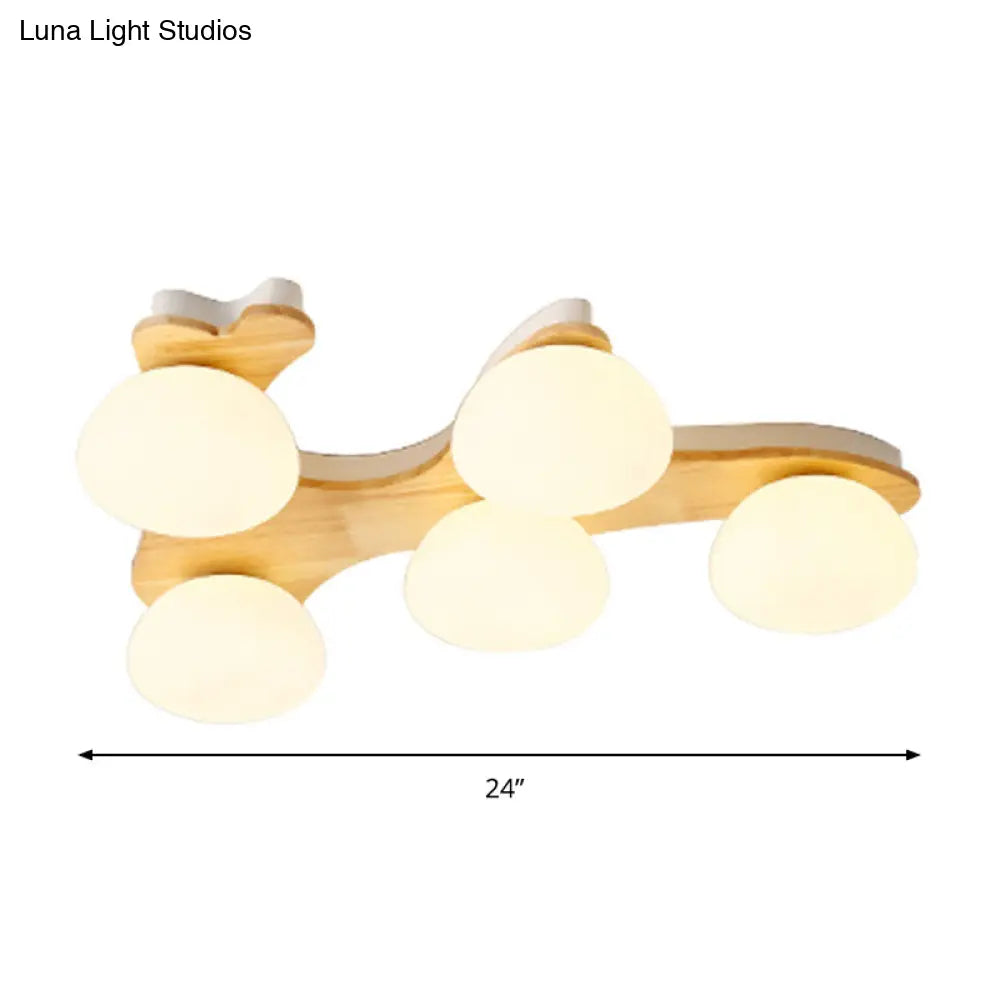 Nordic Oval Milk Glass Wood Ceiling Mount Light For Study Room