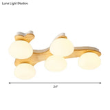 Nordic Oval Milk Glass Wood Ceiling Mount Light For Study Room