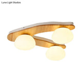 Nordic Oval Milk Glass Wood Ceiling Mount Light For Study Room