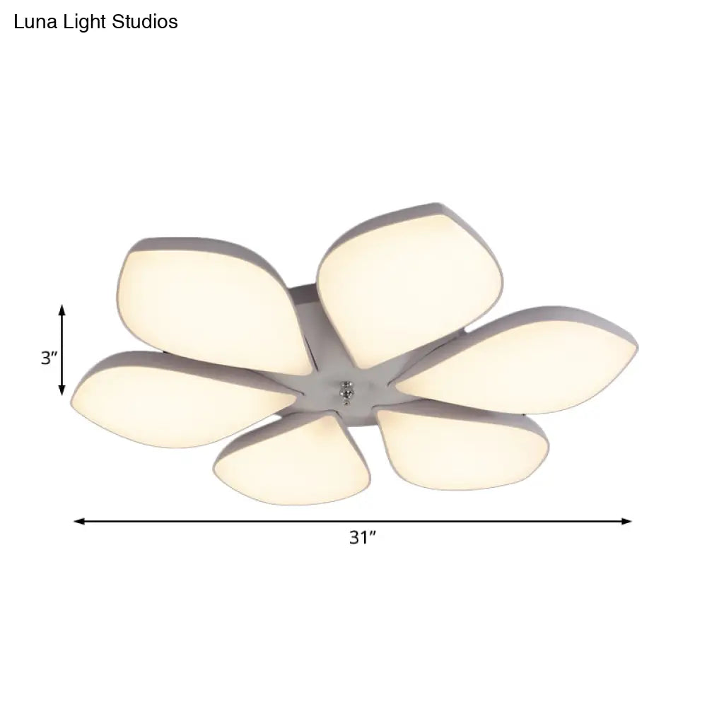 Nordic Petal Acrylic Flush Mount Light Fixture For Bedroom Ceiling - 3/4/5 Heads White