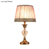 Nordic Pink Crystal Desk Lamp With Conical Fabric Shade - Living Room Table Light